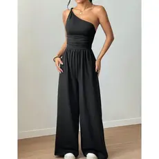 Macacão Longo Feminino Mula Manca Regata Drapeado Moda Social Elegante
