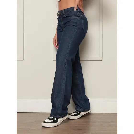CALÇA WIDE LEG JEANS CINTURA BAIXA FEMININA TOP LARGA PANTALONA