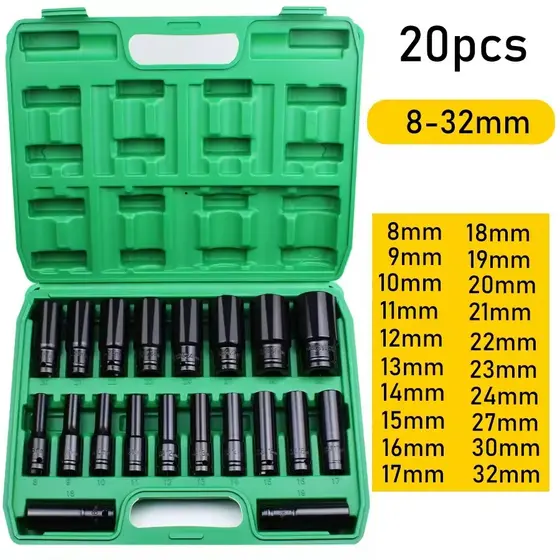 Kits Jogo De Soquete Longo De Impacto 1/2 Polegada 8 A 32mm 10/15/20 Peças