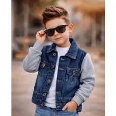 Jaqueta Jeans Infantil Menino Com Mangas de Moletom Estilosa Inverno