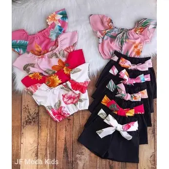 Conjunto Infantil Menina Cropped Ciganinha Short Bolso Cinto
