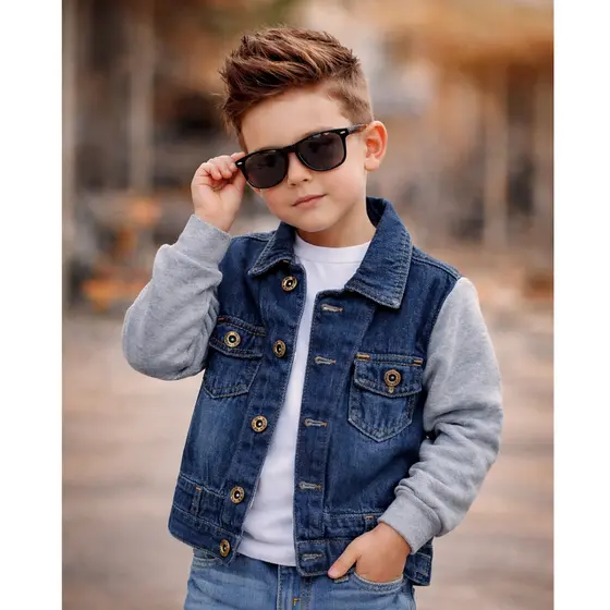 Jaqueta Jeans Infantil Menino Com Mangas Em Moletom Roupa de Frio