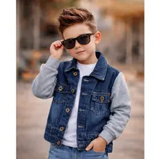 Jaqueta Jeans Infantil Menino Com Mangas Em Moletom Roupa de Frio