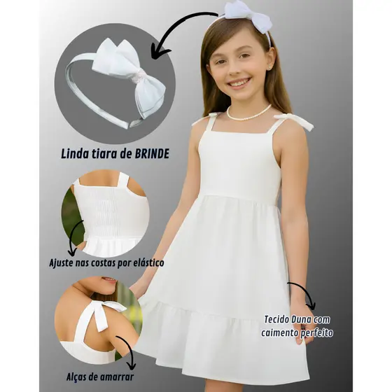 Vestido Infantil Menina  + Tiara Duna Festa Natal Ano Novo Fim de Ano