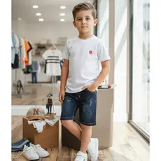 Conjunto Infantil Menino Camiseta com Short Bermuda Jeans Lycra Elastano