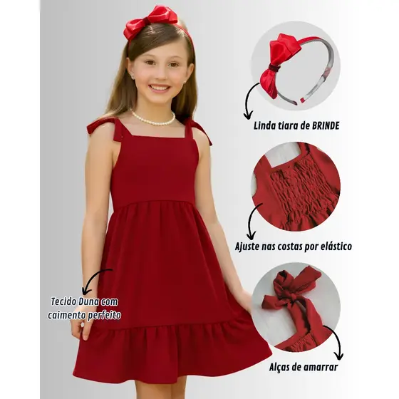 Vestido Infantil Menina Casual Duna Luxo Babado Festa Alça