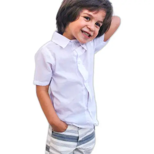 Camisa Social Infantil Aberta Botão Manga Curta Menino