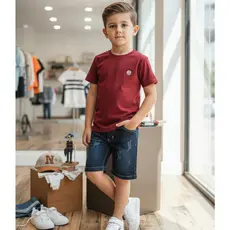 Kit Conjunto Menino Infantil Camiseta Gola Careca Bermuda Short Jeans Lycra