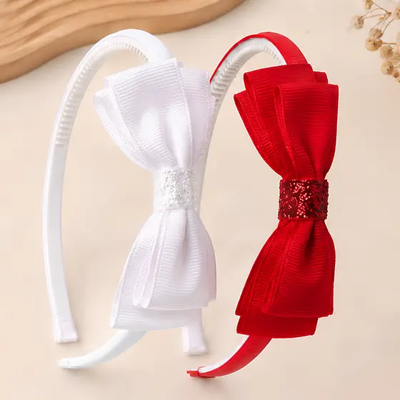 Kit 1 e 2 Tiaras de Cabelo Infantil Laço Boutique Luxo Menina Vermelha e Branca