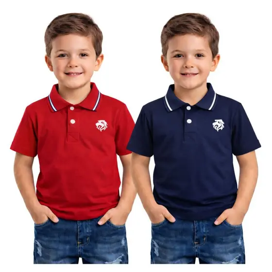 Kit 2 Camisetas Polo Infantil Algodão Menino Confortável Casual