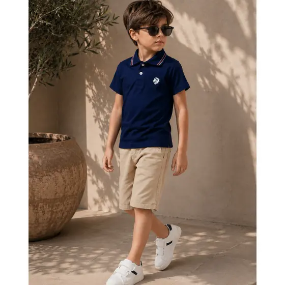 Conjunto Infantil Juvenil Menino Polo Bermuda Brim Elegante