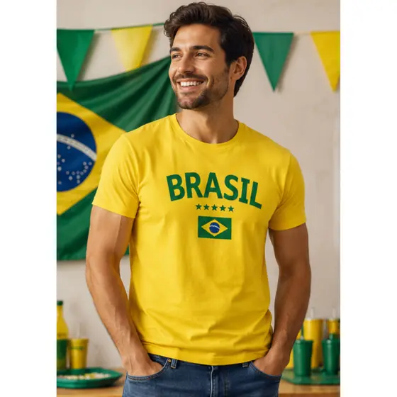 Camiseta Brasil Adulto Masculina Feminina Torcedor Seleção Copa Amarela Confortável Estampada Unissex
