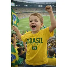 Camiseta Brasil Infantil Juvenil Amarela Algodão Confortável Unissex Menino Menina