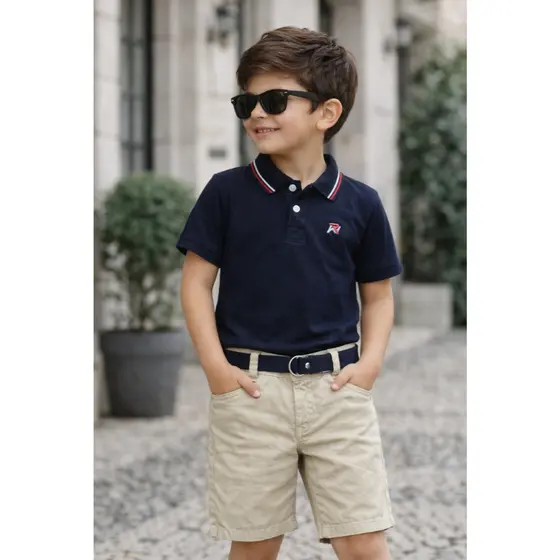 Conjunto Infantil Menino Polo com Bermuda Brim Elegante Casual Social