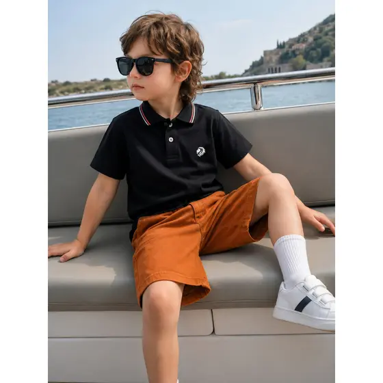 Conjunto Infantil juvenil Menino Camiseta Polo + Bermuda Short Brim Colorido Elegante