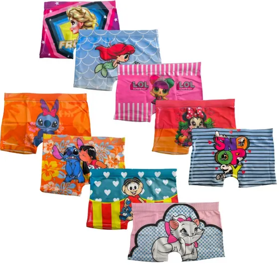Kit Cueca Box Feminina Calcinha Shortinho Sublimada Juvenil Personagem Menina