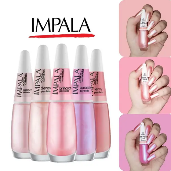 Kit 5 Esmaltes Impala Tons Rosa Esmaltes Atacado Efeito Perolado