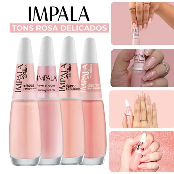 Kit Esmalte Impala 4 Tons Transparentes Rosa Delicados Manicure Atacado