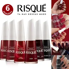 Kit 6 Esmaltes Risqué Tons Escuros Vermelho Vinho e Preto Esmaltes Atacado