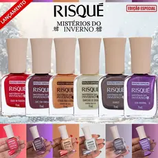 Kit Esmaltes Risqué Mistérios do Inverno Coleção Especial Lançamento 9ml 4 Esmaltes + 2 Coberturas com Efeito