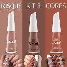 Kit Esmaltes Risqué Tons Cores Marrons Nudes Cremosos 8ml