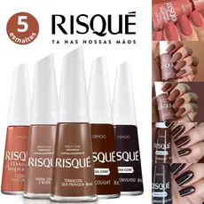 Kit 5 Esmaltes Risqué Cremoso Tons Marrom e Nude Esmaltes Atacado