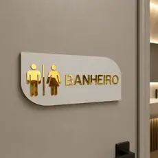 Placa Identificação de Porta, Banheiro Em MDF BRANCO com ACRILICO espelhado.