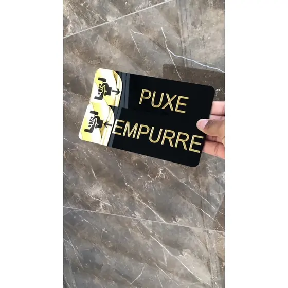kit 2 Placas indicativas de porta Puxe Empurre Deslize Abrir sinalização.