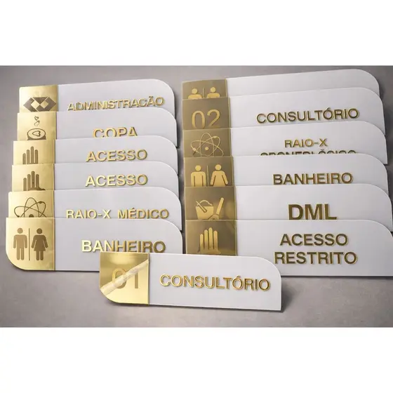 Kit 10 Placas De Identificação Porta Personalizada MDF Com Acrílico Espelhado Sinalização.