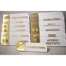 Kit 10 Placas De Identificação Porta Personalizada MDF Com Acrílico Espelhado Sinalização.