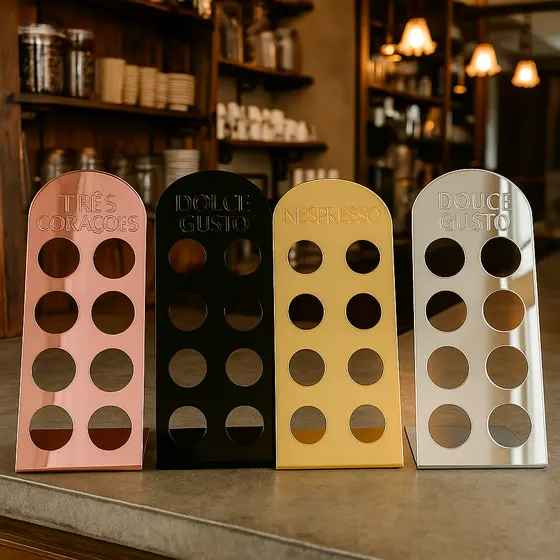 Porta 8 Cápsulas Acrílico Café - Dolce Gusto, Nespresso Três Corações.