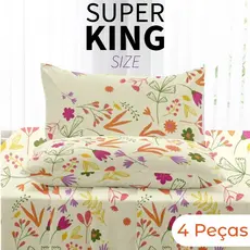 Jogo de Lençol King 4 Peças 1,93m x 2,03m x 30cm de Altura Estampas Sortidas