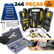 Jogo Kit de Ferramentas 246 Peças com Maleta Completa + Soquetes e Chave Fixa