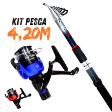 Kit de Pesca Completo Vara 4,20 metros Retrátil Resistente Molinete 4000 Grande Linha Monofilamento Pescaria Rio Mar