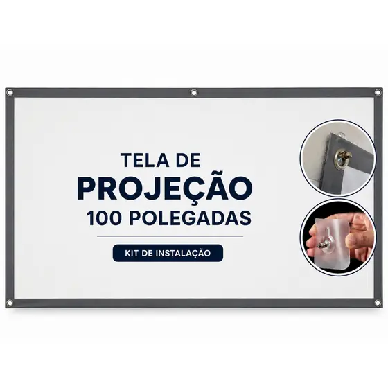 Telão Tela De Projeção Projetor Datashow Matte White Premium Full HD 4k 100 Polegadas Ilhós ou Colável