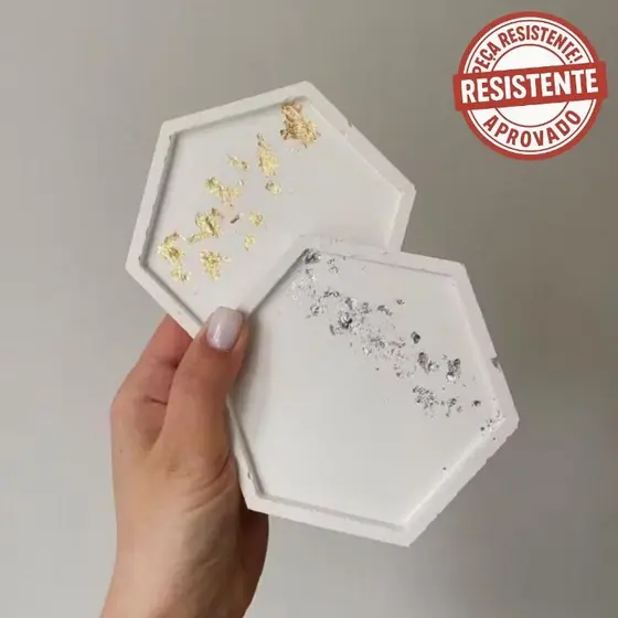Bandeja Decorativa Hexagonal 6 Lados de Gesso Decoração com folhas de ouro bandeja