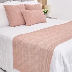 Kit Peseira Manta Tricot Cama Casal Queen King Aran + 3 Capas Almofadas