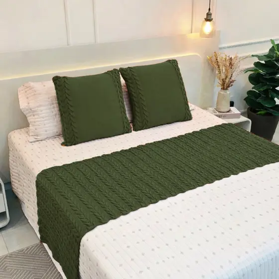 Kit Peseira Manta Tricot Sofá Cama Casal Queen King Aconchego Home Decor + 2 Capas Almofadas