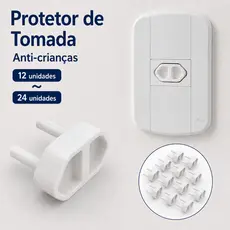 Protetor de Tomada Anti Crianças ABNT NBR 14136 Branco/Preto Kit 12 ou 24 Unidades Segurança Infantil
