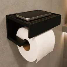 Porta Papel Higiênico Minimalista com Prateleira Suporte Celular Adesivo Já Aplicado