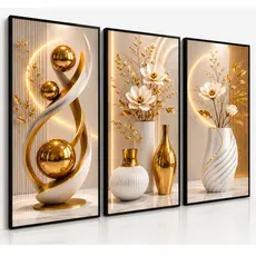 Quadro Decorativo 3 Peças Abstrato Geométrico Sala Quarto Escritório