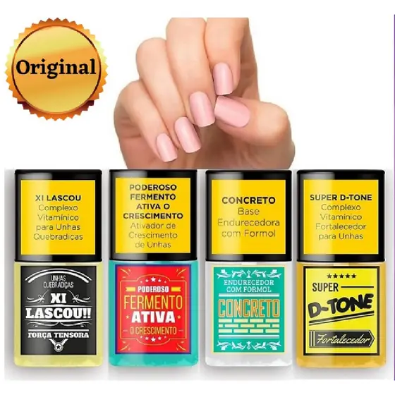 Kit unhas top beuty com  01 base Concreto, 01 base Fermento,  01 D-tone e 01 xi lascou