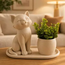 Kit Decorativo Gato Moderno Bandeja Vaso Enfeite Premium