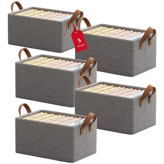 Kit 5 Caixas Organizador Guarda Roupa Íntima Camisetas Calças Multiuso