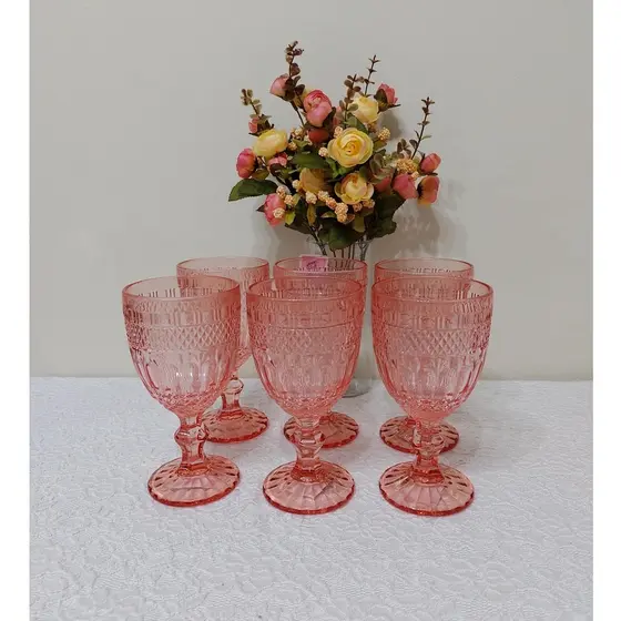 Taça De Água E Vinho Taça De Vidro Brand 340ml 6 Unidades Rosa- Rojemac