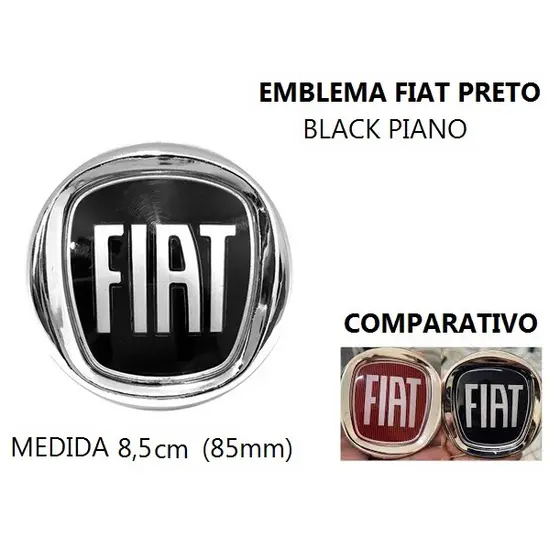 Emblema Grade ou Porta Malas Fiat Preto Black Piano medida 8,5cm - Logotipo Palio Siena Uno Idea