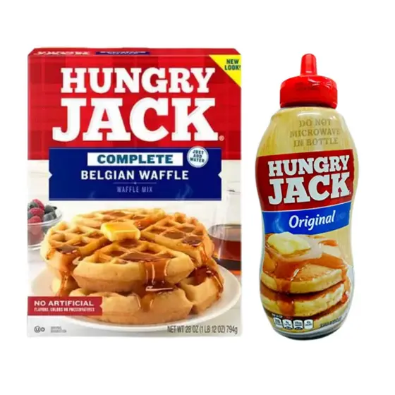 Kit Panqueca Hungry Jack Waffle Belga 794g + Calda Syrup 429ml
