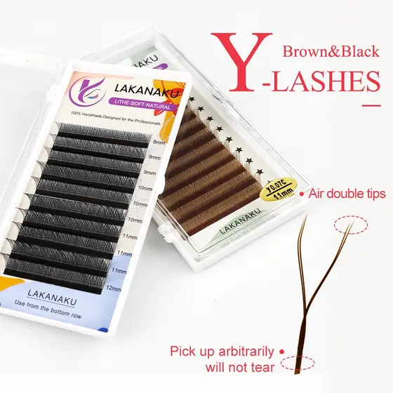 Lakanku 0.05 0.07 YY Cílios Extensões De Marrons Pré-Fabricados Ventiladores Fofos