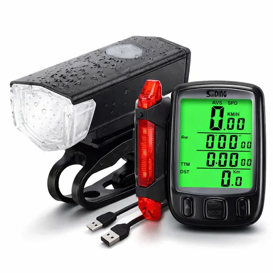 Kit Farol Led Bike + Sinalizador Traseira LED + Velocímetro Led  Prova D'água 27 Funções Bicicleta
