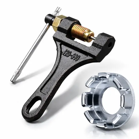Chave Extrator De Corrente De Moto Saca Pino Tamanho 420/530 + Chave De Raio Aro Com 8 Medidas